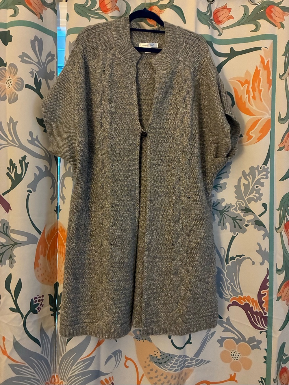 August Silk gray cable knit open cardigan